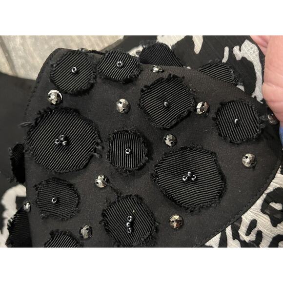 Lapis Beaded Black White Tunic Abstract Top Leopard 2 Layer Size L - Picture 9 of 11